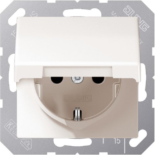 Розетка с заземлением без рамки Jung EcoProfi 1-м. крышка слоновая кость картинка